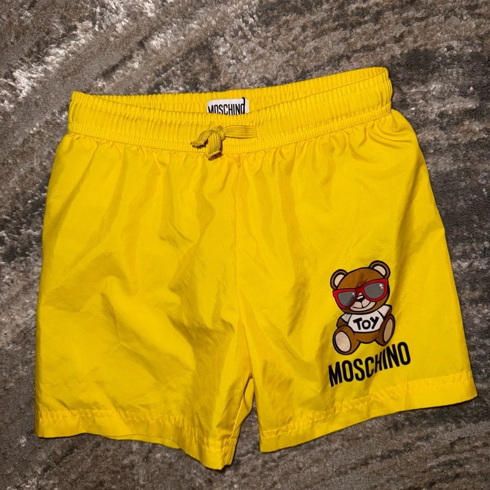 Moschino Kids Bright Yellow Bear swimming trunks